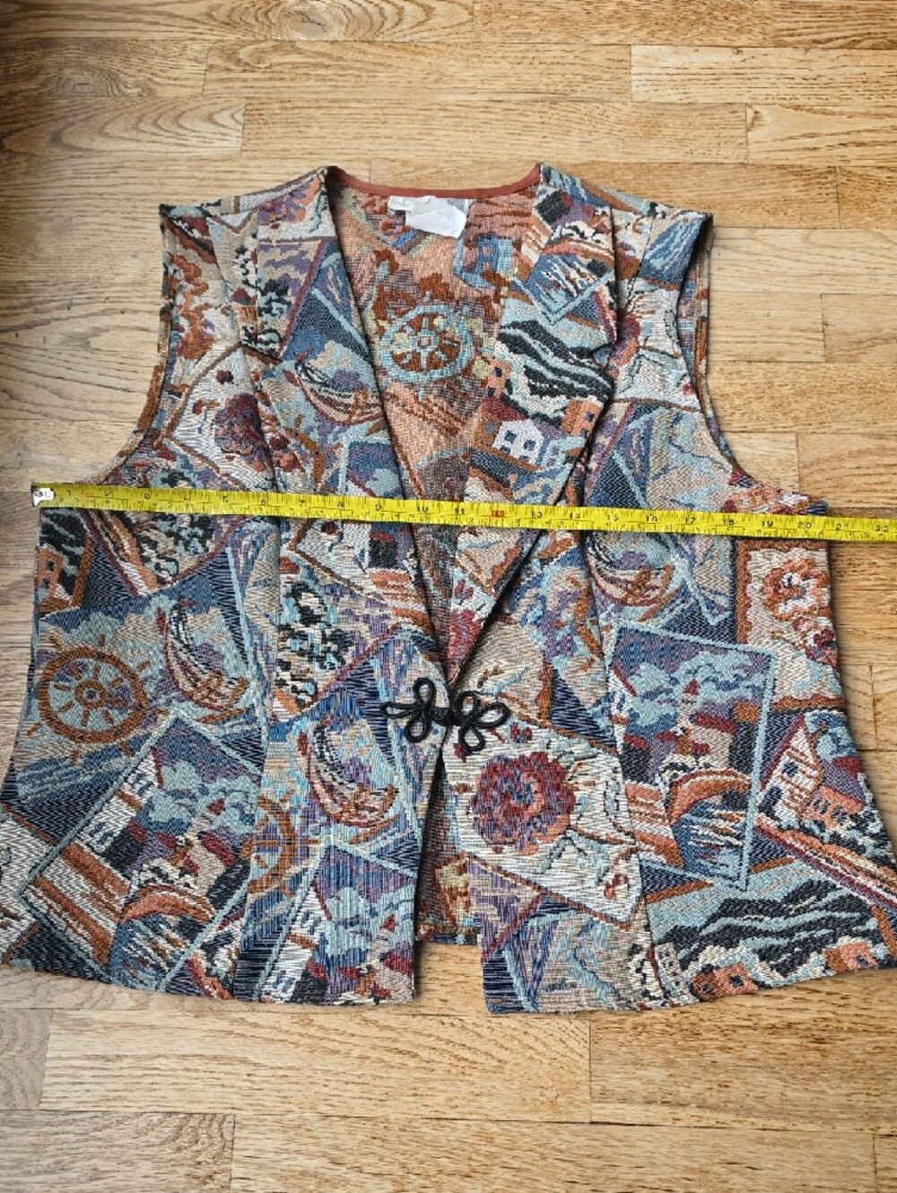 (L) cleo Petites Multicolor Woven Nautical Tapestry Vest 90s Vintage Ecclectic - Picture 6 of 9